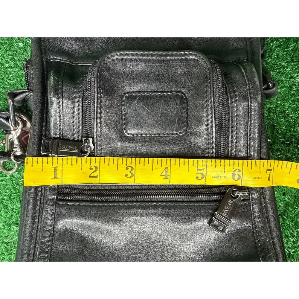 TUMI Alpha Vintage Black Leather Pocket Crossbody Bag Small Travel EDC